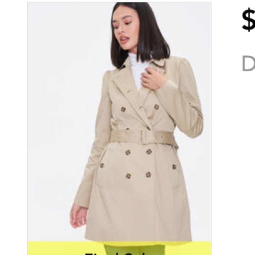 Forever 21 Tan Double-Breasted Trench Coat with Belt